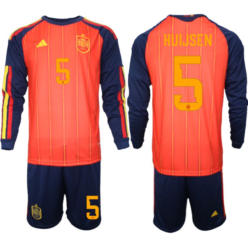 Men 2026 World Cup National Team Spain home red #5 long sleeve Soccer Jersey